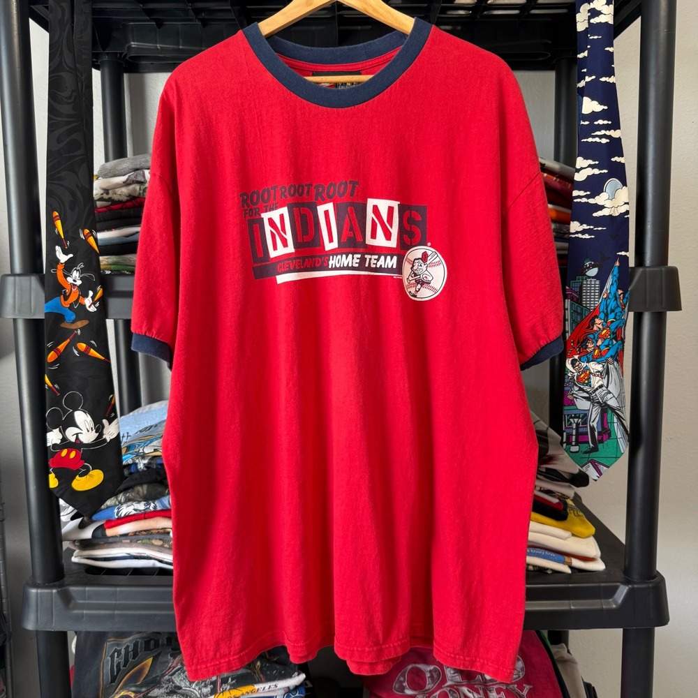 Vintage Red Nike Cleveland Indians MLB Ringer T-Shirt Size XL